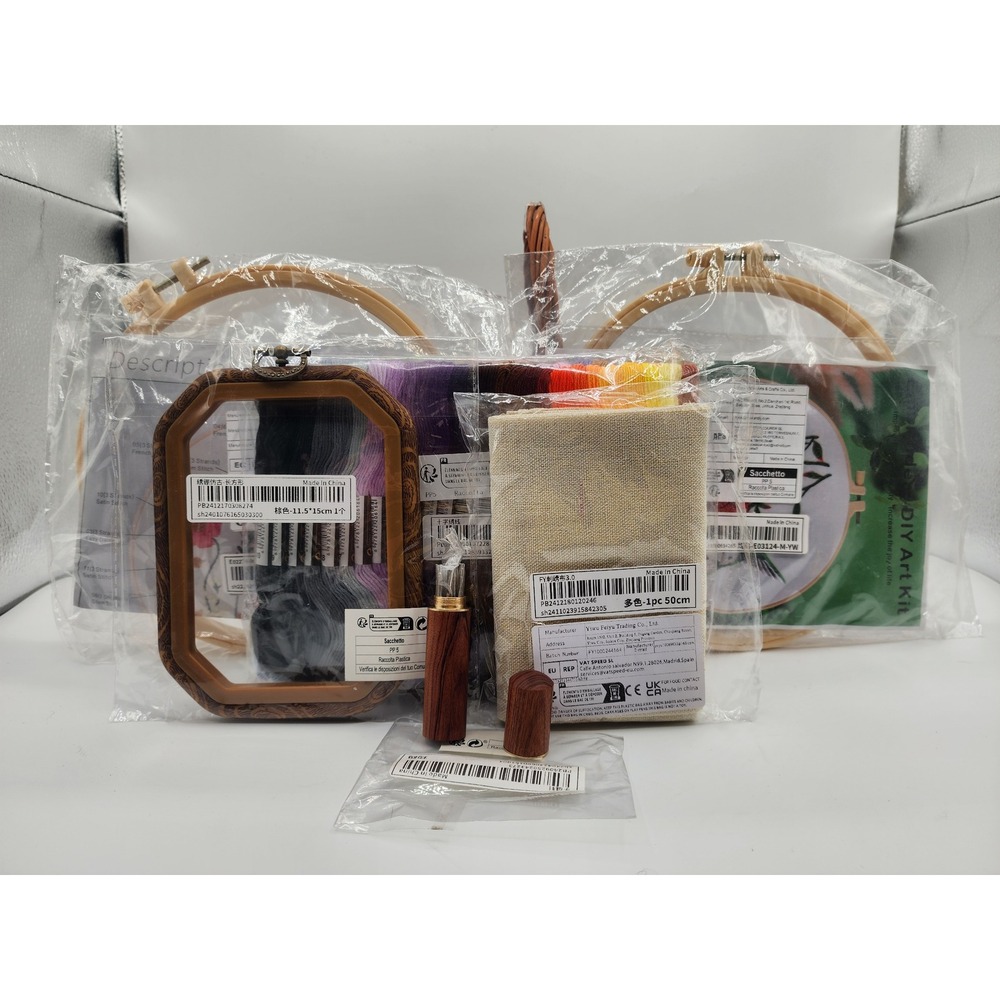 DIY Embroidery Kit Floral Landscape Needlepoint Set with Bamboo Hoops 3 Pack